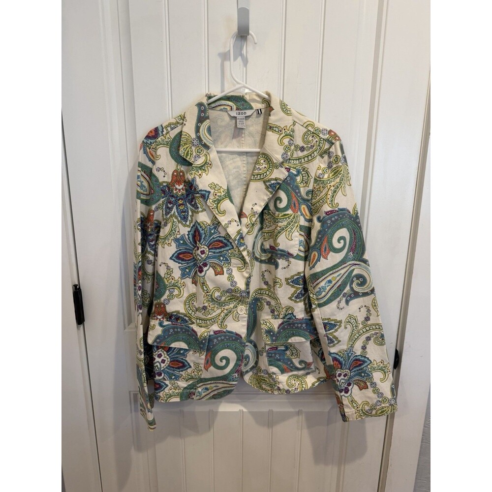 IZOD Womens XL Paisley Blazer Stretch Cotton Multicolor Boho Floral Jacket
